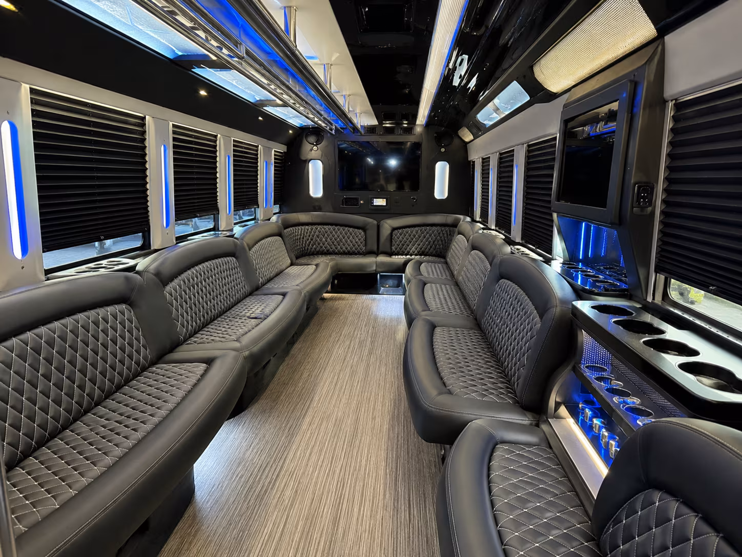 Interior of a party bus rental serving Riverside