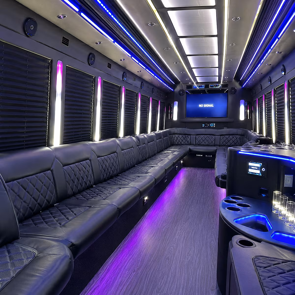 Riverside Wedding Transportation party bus interior