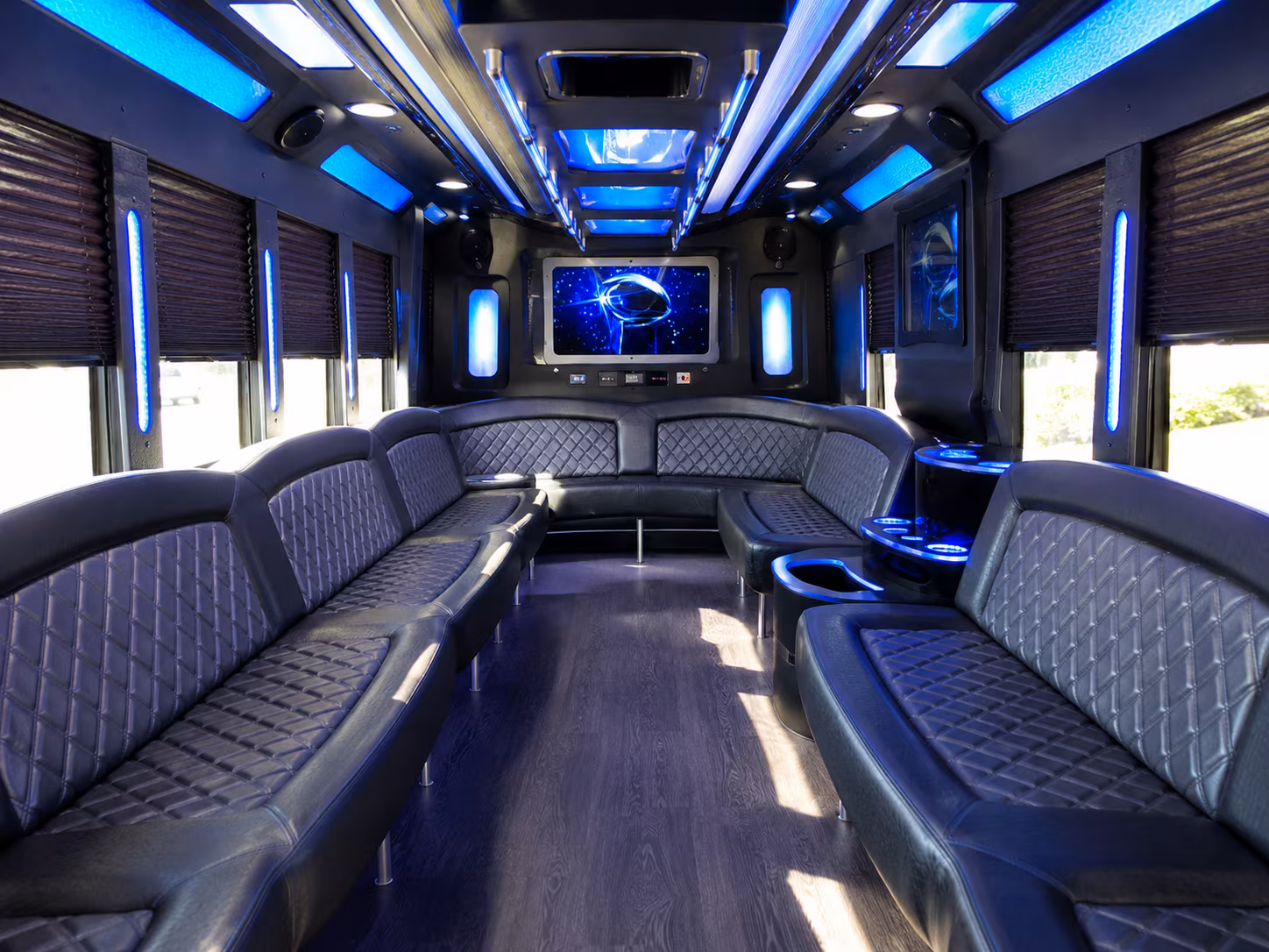 Riverside Wedding Transportation party bus exterior